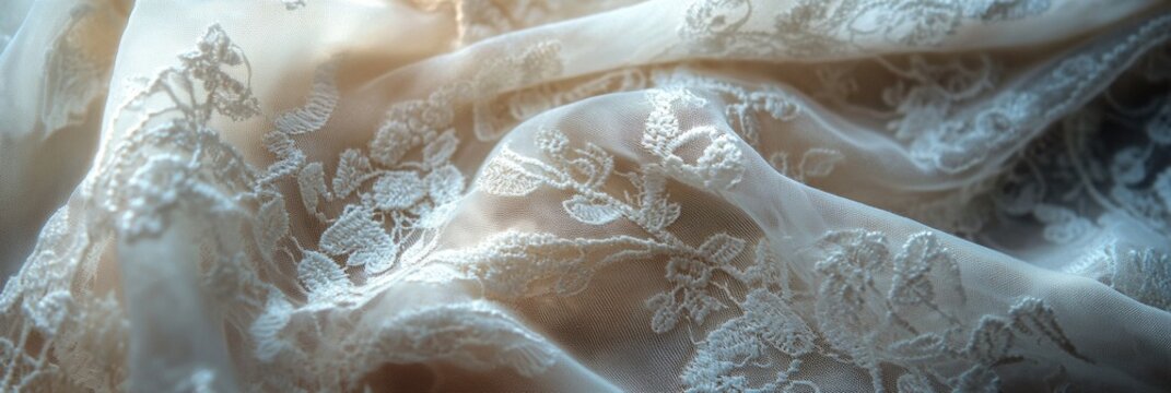 Intricate Lace Close-Up, showcasing delicate patterns and transparency, highlighting the elegance and craftsmanship of fine lacework