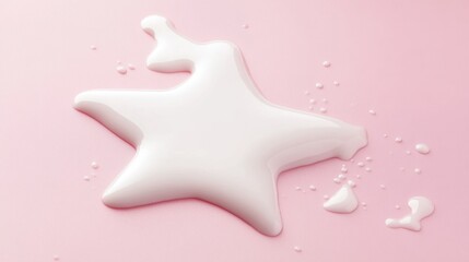 A smooth milk puddle in the shape of a star, isolated on a pastel light pink surface.