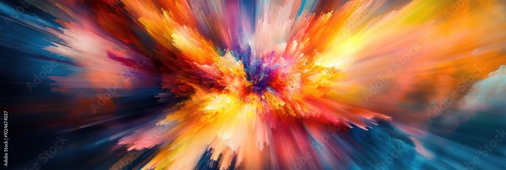 Aufkleber vibrant particle explosion, a dynamic display of colorful particles radiating outward from a central