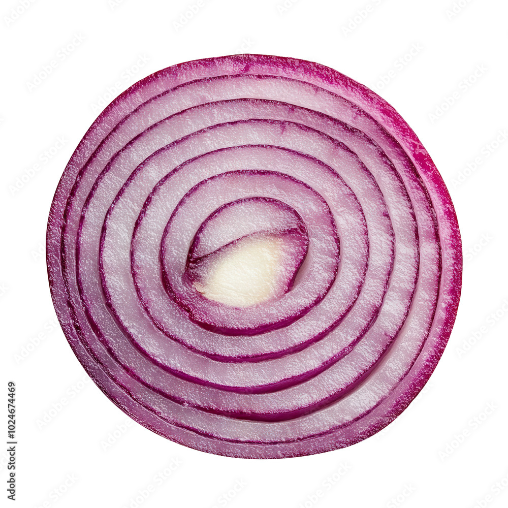 Poster slice of red onion with visible layers, isolated on transparent cutout background