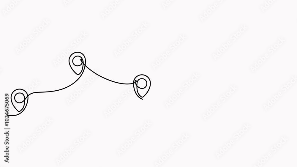 Poster location pointer continuous one line drawing animation. gps navigation line route mark animated vide