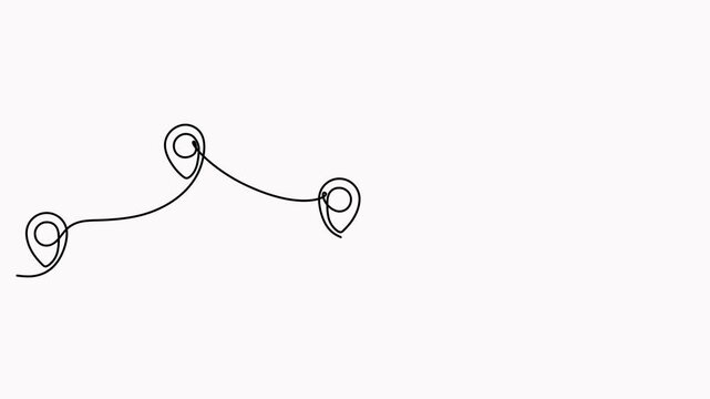 Location pointer continuous one line drawing animation. GPS navigation line route mark animated video.