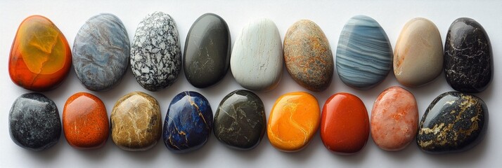 Colorful River Stones Arrangement, a vibrant display of smooth, multicolored stones, showcasing nature's artistry in an elegant configuration.