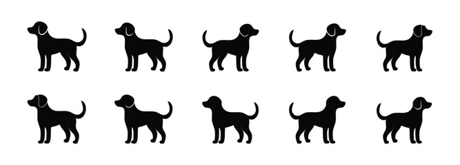 Dog silhouette vector art illustration. Dog art set, Black Dog drawing