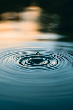 A single drop of water creates ripples on the surface of a still pond.