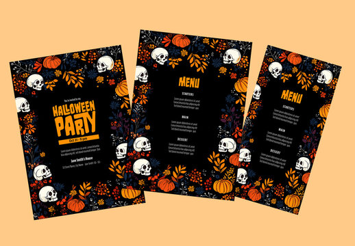 Colorful Halloween Party Invitation & Menu with AI Generated Illustration