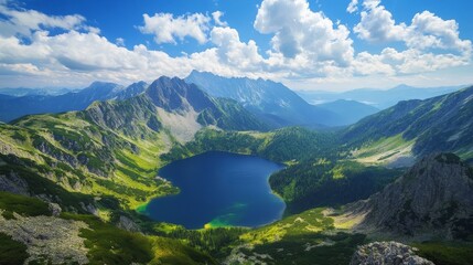 Obraz premium Breathtaking view from peak to water