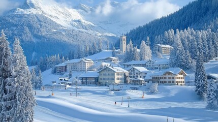 Davos ski resort in winter, Switzerland.