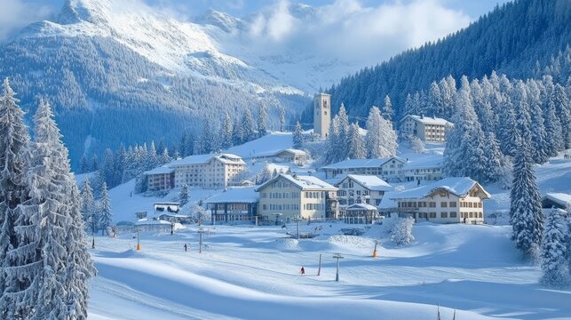 Davos ski resort in winter, Switzerland.