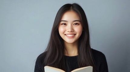 Obraz premium Happy young Asian woman reading