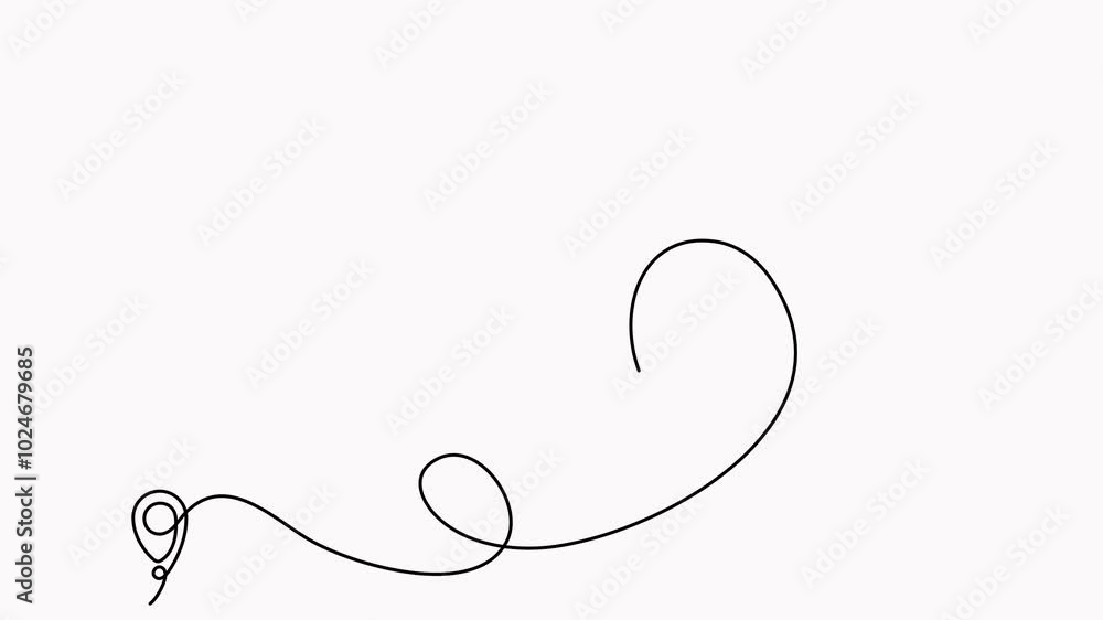 Poster airplane flying with start point animation. airplane continuous line drawing with map pin pointer an