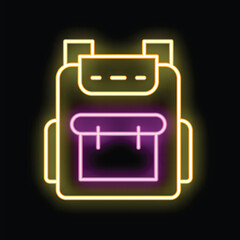 Neon sign illustrating a schoolbag, perfect for projects related to school, travel, and tourism