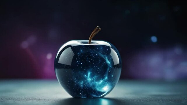 apple in glass colorful lights HD resolution with hyper realistic 4K Background.