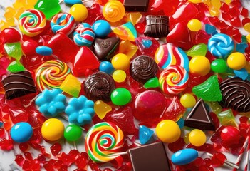 Fototapeta premium vibrant close view colorful candy assortments featuring rainbow gummy chocolate treats, lgbtq, lgbt, pride, love, equality, assorted, sweets, chewy, bright