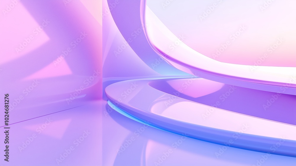 Poster abstract futuristic background featuring smooth curves in soft pastel colors with a serene glow in a
