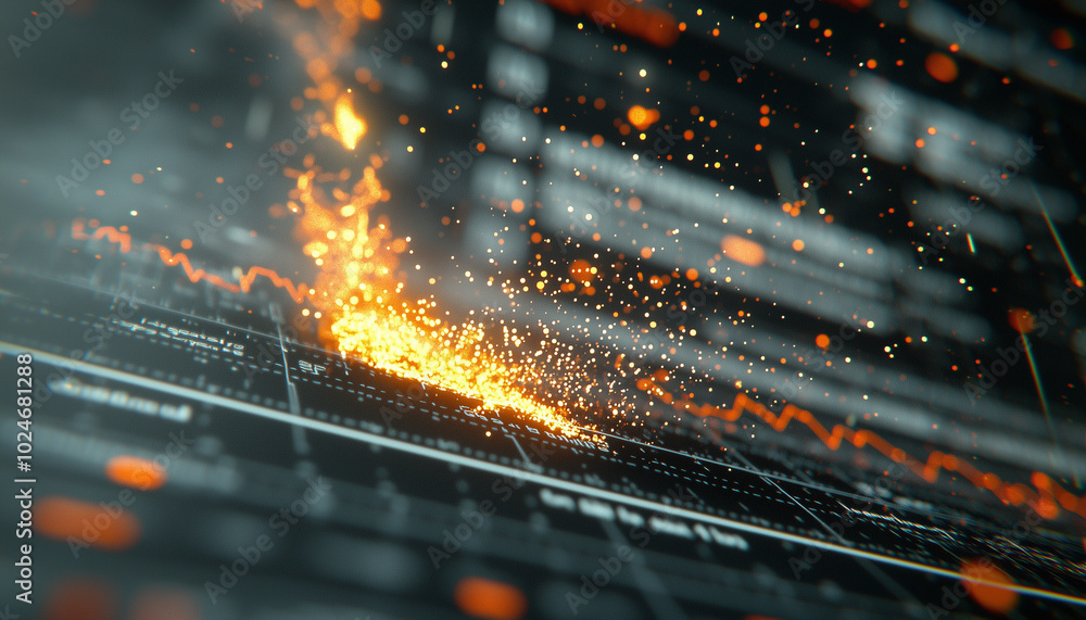 Aufkleber Digital financial data visualization with glowing particles and graphs