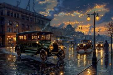Obraz premium Vintage Transportation of the 1920s. Detailed Wallpaper Design