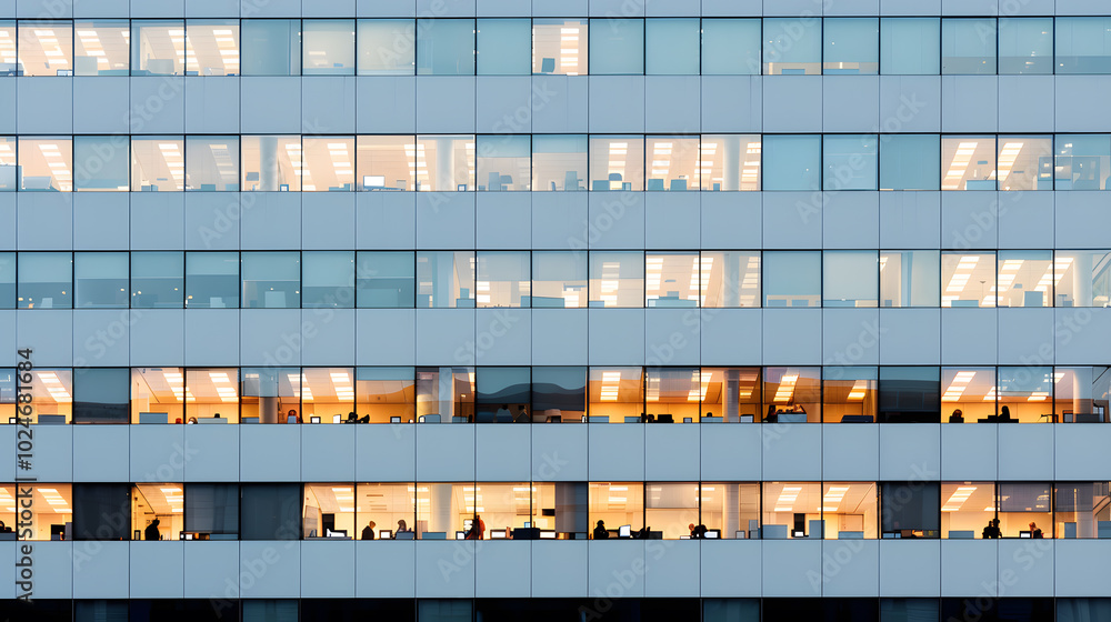 Poster modern office building with multiple windows – exterior view of urban architecture