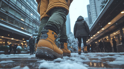 Person walking through snow in shoes