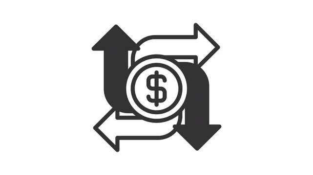 Animated cash flow with dollar sign and arrows representing financial growth, ideal for finance blogs, presentations, and investment concepts in design projects