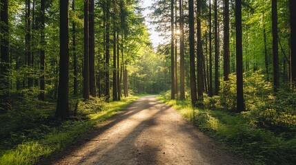Obraz premium Serene Path Through Lush Green Forest Landscape