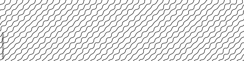 Poster diagonal squiggle wavy undulate black lines on white bg as a seamless pattern. handdrawn curvy strip