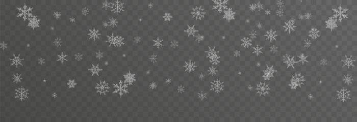 Vector snow falling from above. Snowfall on isolated transparent background. Christmas or winter background. Snow or snowflakes png.