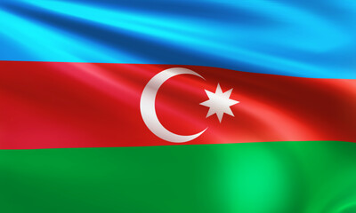 Realistic wavy national flag of the Republic of Azerbaijan closeup. Patriotic background country Azerbaijan for Independence day, Victory day. 3d vector illustration