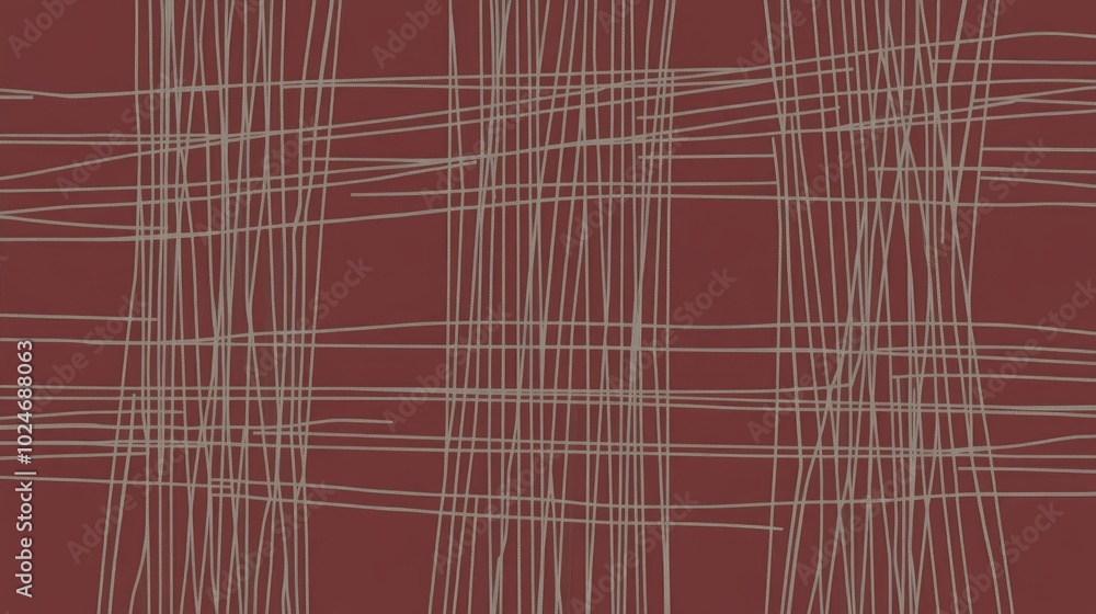 Poster abstract design featuring intersecting lines on a rich maroon background.