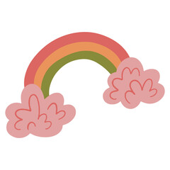 cartoon of cute rainbow and pink cloud in transparant background