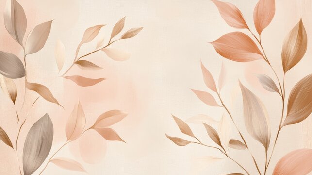 A soft, abstract background featuring delicate leaves in warm tones.