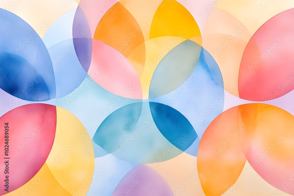 Poster mesmerizing overlapping circles in vibrant watercolor creating optical illusion