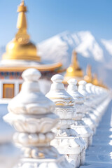 Pagodas and Snowy Mountains in Tibetan Buddhism &ndash; Serene Landscape of Spirituality and Nature
