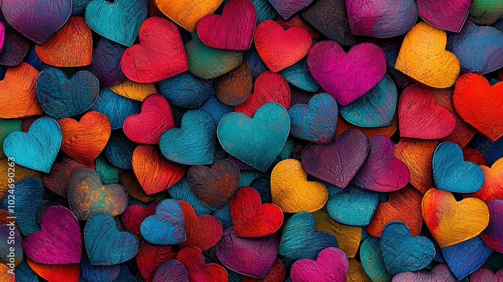 Poster a large group of multicolored hearts in the shape of hearts is in the shape of hearts