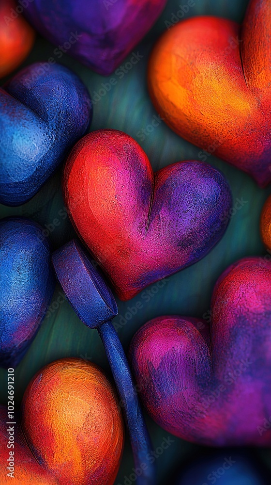 Poster a painting of multiple hearts with spoons positioned on each side