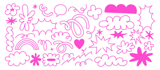 Vector set of minimalist design elements, flowers, doodles, scribbles - abstract background elements for branding, packaging, prints and social media posts