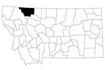 Map of glacier County in Montana state on white background. single County map highlighted by black colour on Montana map. UNITED STATES, US