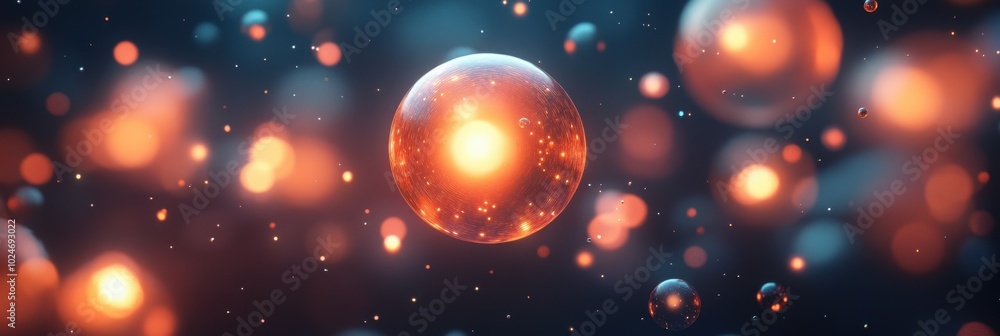 Poster luminous spheres in darkness, ethereal orbs illuminating a shadowy void, creating a mesmerizing cont