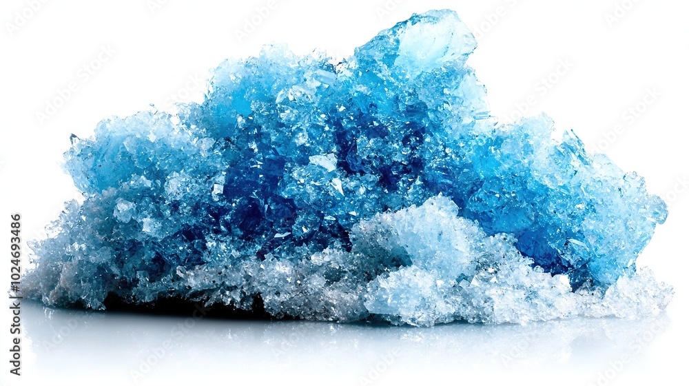 Aufkleber a close-up image of a blue ice block resting on a white background, displaying its reflection in the