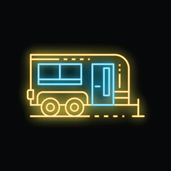 Vibrant neon sign depicting a camper van, illuminating the night with its colorful glow