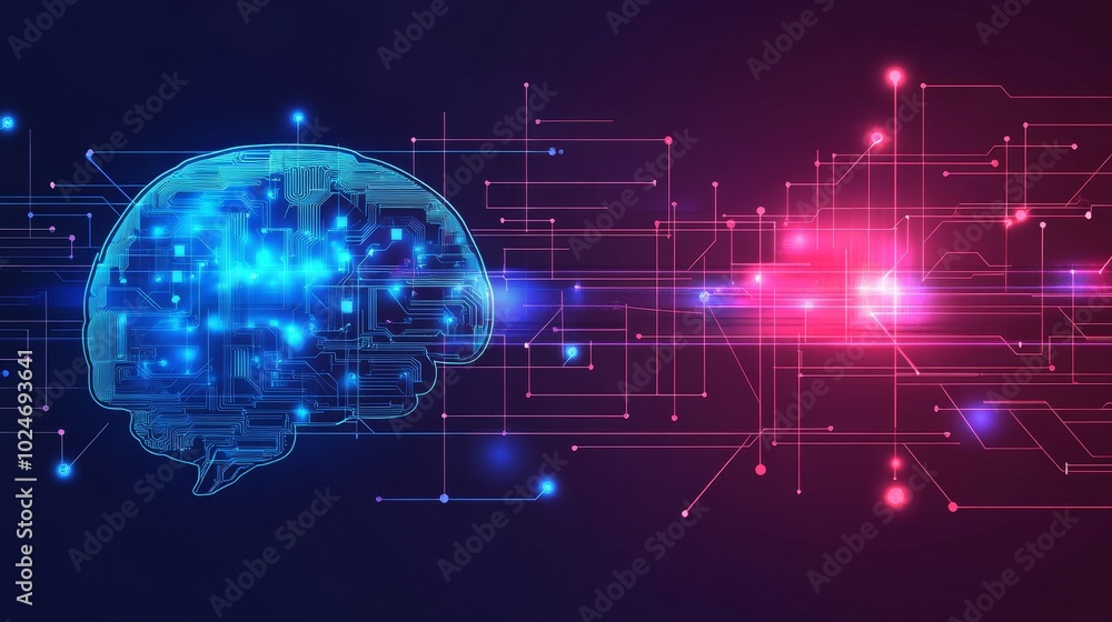 Poster a digital representation of a brain with circuitry, symbolizing artificial intelligence and technolo