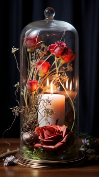 d&eacute;coration floral sur une table accompagn&eacute; de bougies et de cadeaux pour Noel ou anniversaire, bien &ecirc;tre d&eacute;tente