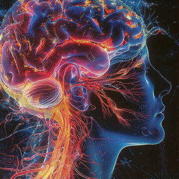 cerveau humain transparent avec effet de lumi&egrave;re pour le syst&egrave;me nerveux 