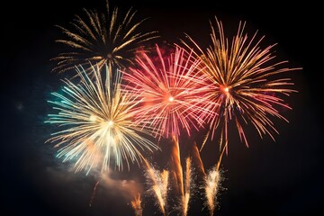 Spectacular Fireworks Bursting Over Dark Sky in Premium Photo Style