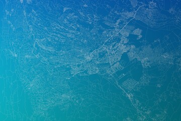 Map of the streets of Nairobi (Kenya) made with white lines on greenish blue gradient background. 3d render, illustration