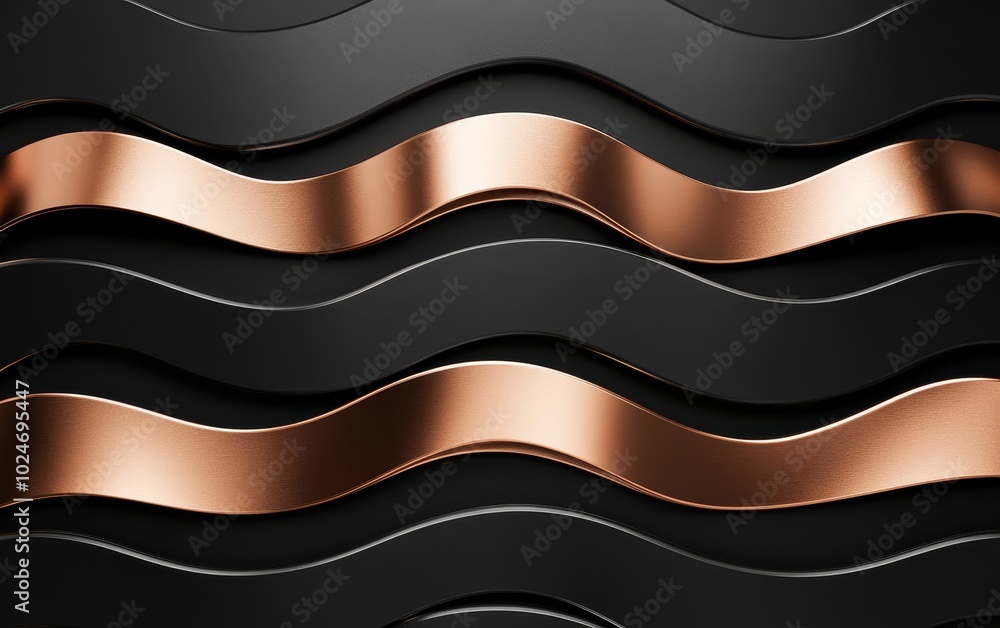 Poster a textured design featuring wavy patterns in black and metallic tones, ideal for backgrounds or grap