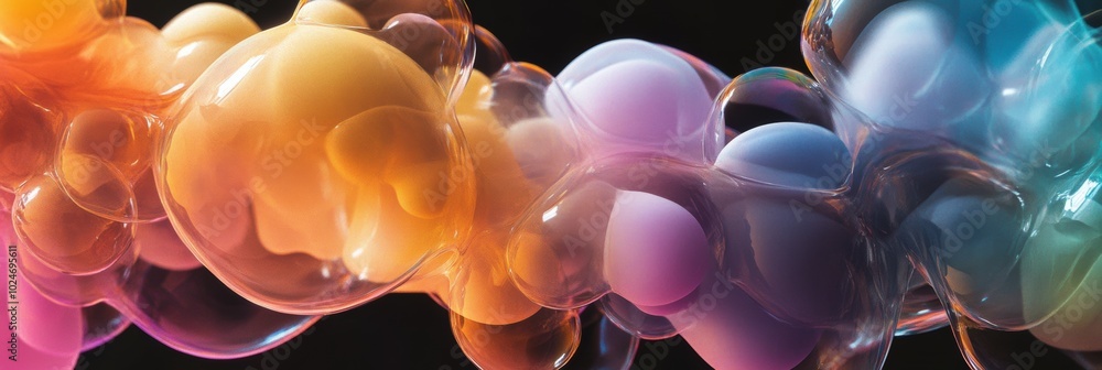 Aufkleber translucent colorful blobs, vibrant liquid-like forms gracefully suspended, creating a mesmerizing d
