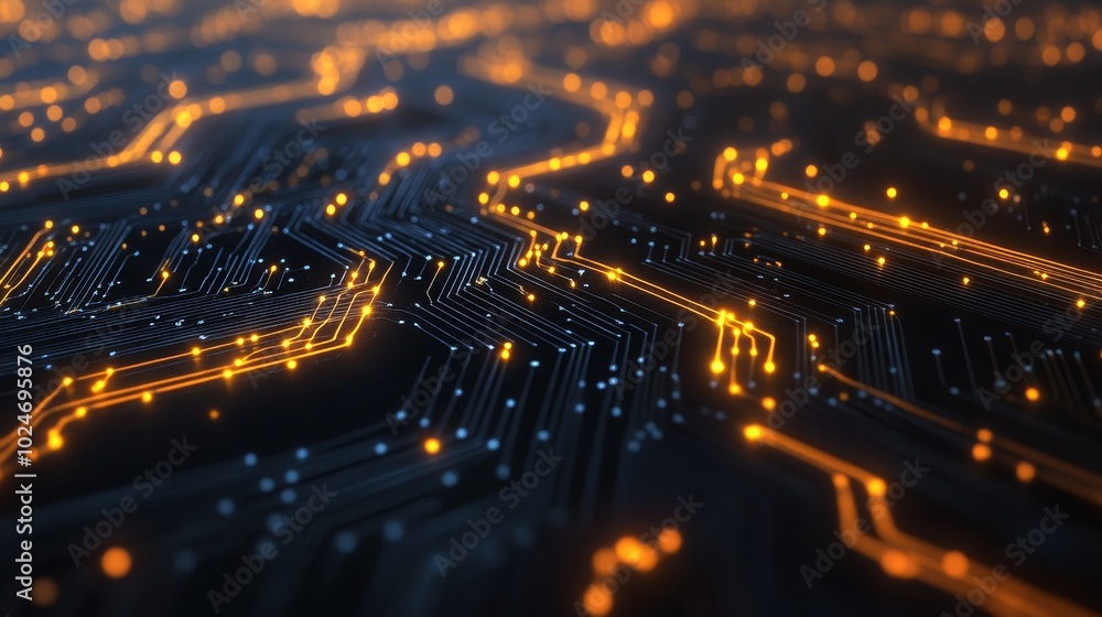 Poster abstract representation of a circuit board with glowing lights, symbolizing technology and connectiv