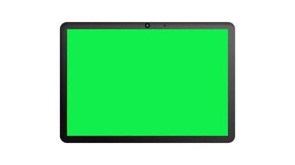 Tablet mockup with a green screen on a white background. Slow zoom 4K animation.