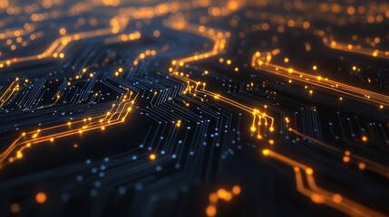 Obraz premium Abstract representation of a circuit board with glowing lights, symbolizing technology and connectivity.